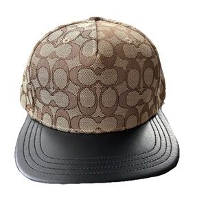 NWT Coach Signature Jacquard Flat Brim Hat, Size M/L, Charcoal/Black